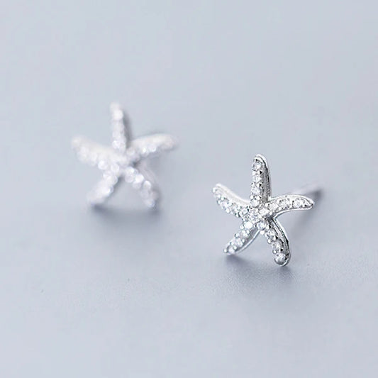 Sterling Silver Starfish CZ Stud Earrings