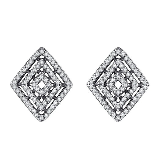 Sterling Silver Retro CZ Rhombus Stud Earrings