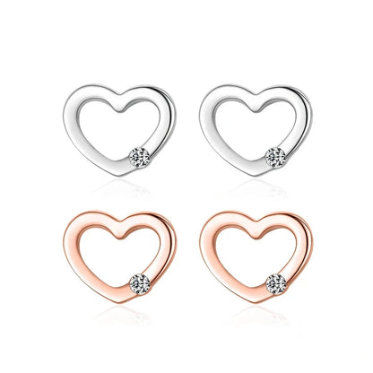 Sterling Silver Rose Gold Heart CZ Stud Earrings