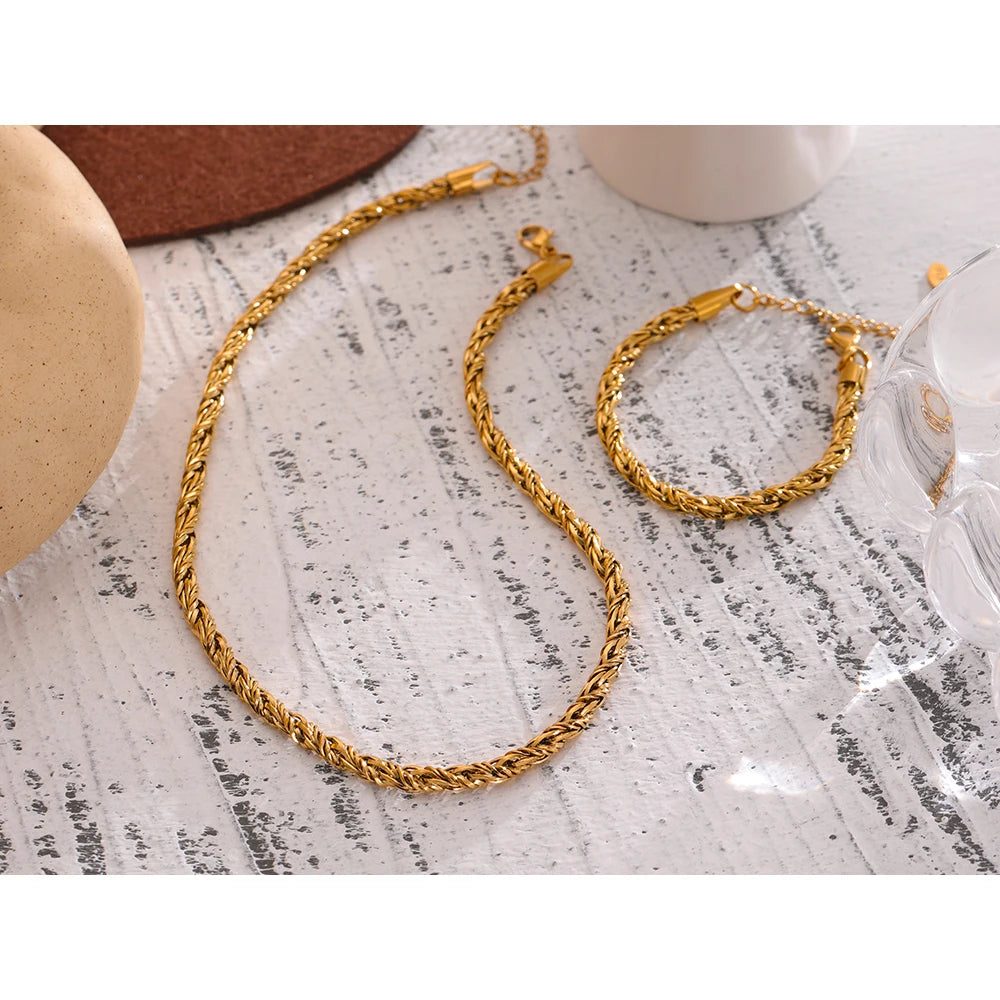 Stainless Steel Gold Chain Necklace and Bracelet Set