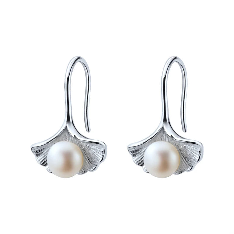 Pearl earrings with shell drop in 925 sterling silver