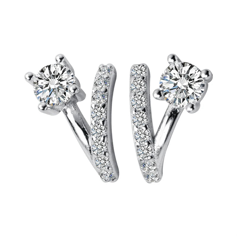 Sterling silver earrings with cubic zirconia sparkle in classic stud earrings style