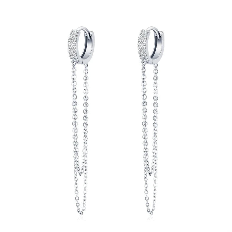 Sterling silver hoop earrings with tassel sparkle for women