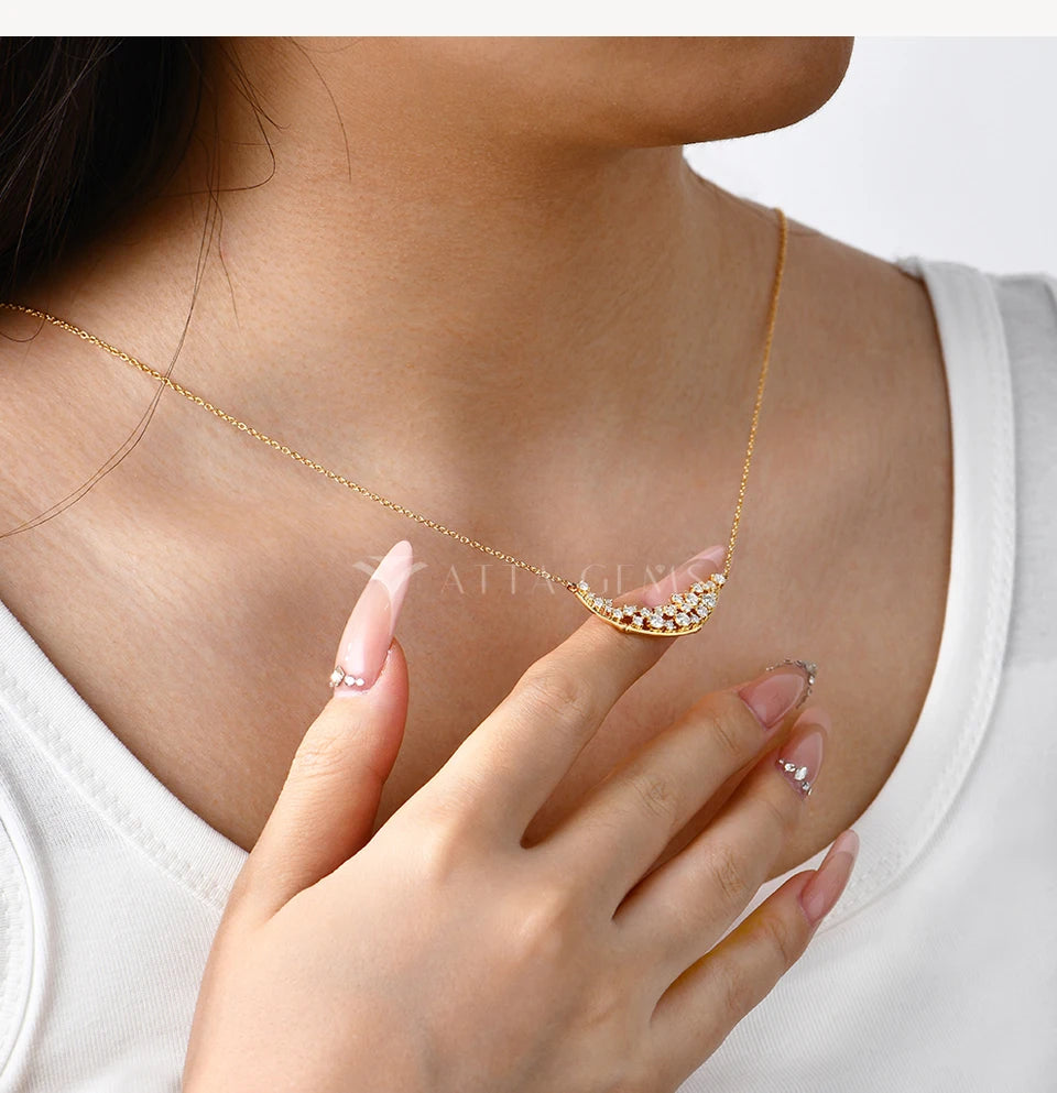 Close view of moissanite diamond on sterling silver necklace for women