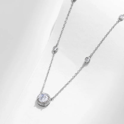 Sterling Silver Round Clear Zircon Pendant Necklace