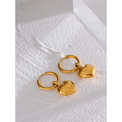 Gold Color Heart Drop Hoop Earrings