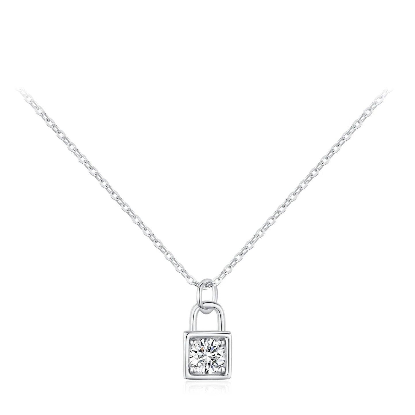 Sterling Silver 0.5 Carat Moissanite Lock Necklace