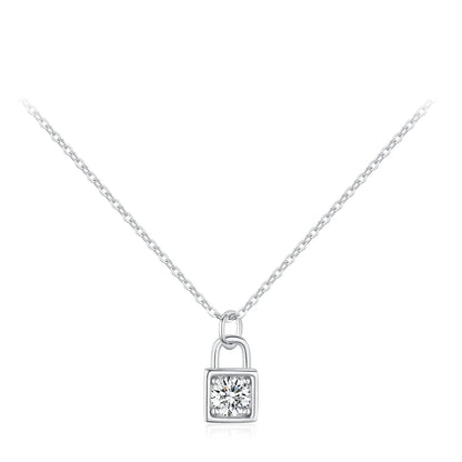 Sterling Silver 0.5 Carat Moissanite Lock Necklace