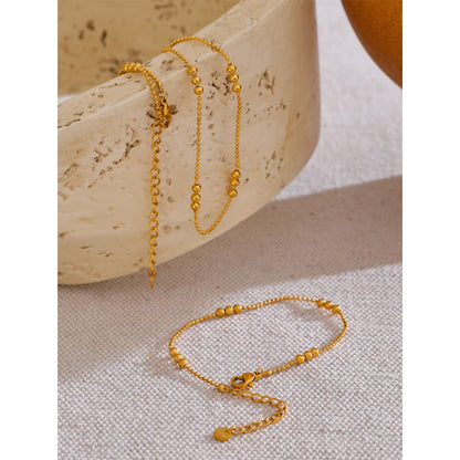 18K Gold Beads Chain Necklace & Bracelet Set