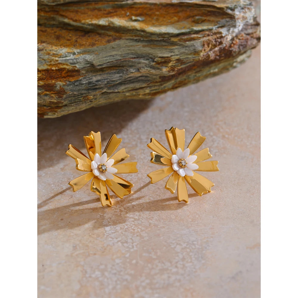 Stainless Steel Flower Stud Earrings