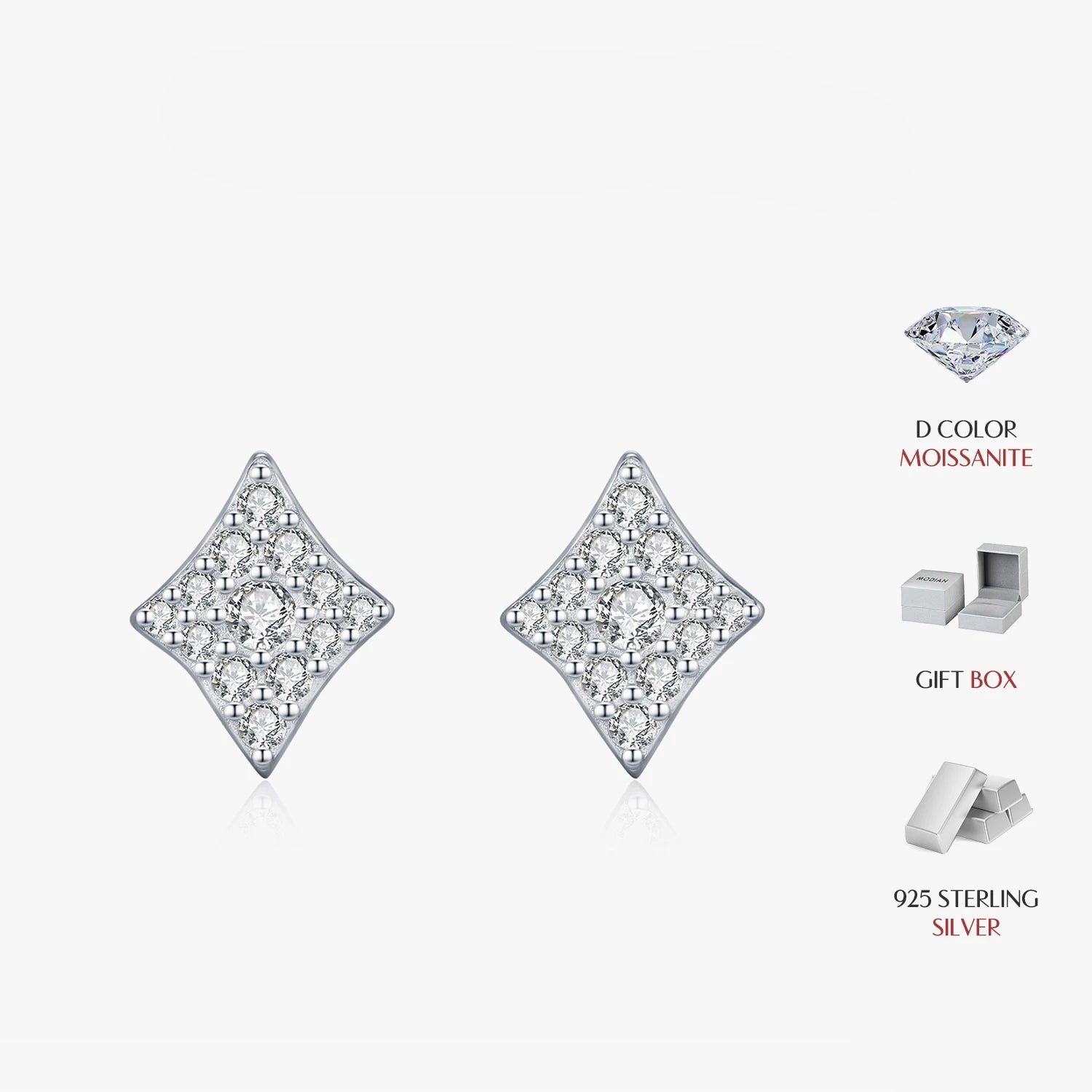 Women’s sterling silver earrings with rhombus stone design