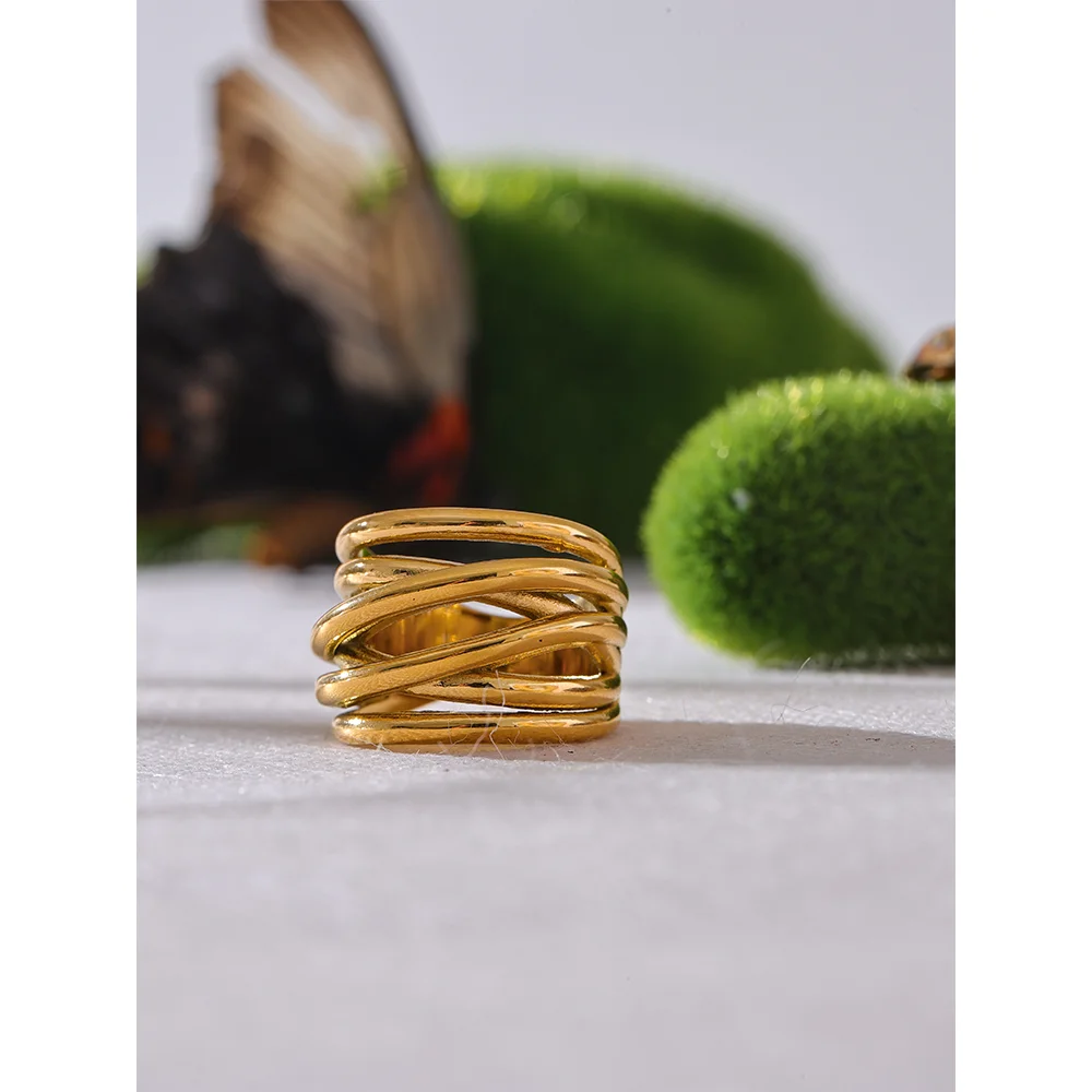 18K Gold PVD Plated Wide Geometric Ring