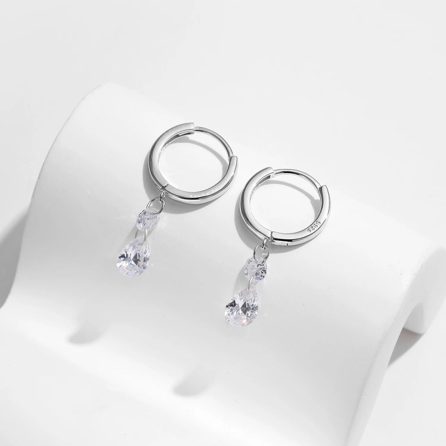 Sparkling CZ Water Drop Hoop Earrings