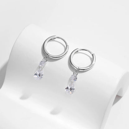 Sparkling CZ Water Drop Hoop Earrings