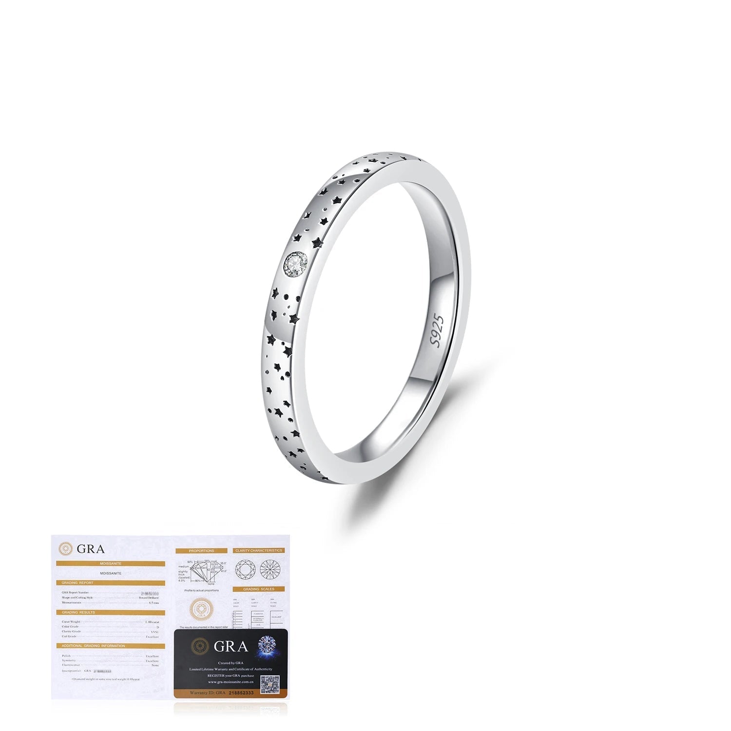 Elegant sterling silver moissanite couple band with stars