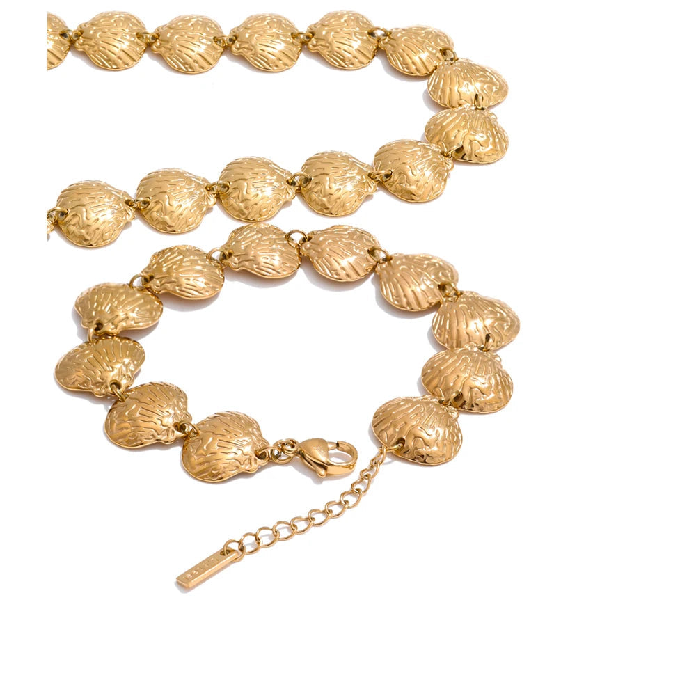 Gold plated stainless steel necklace and bracelet jewelry set