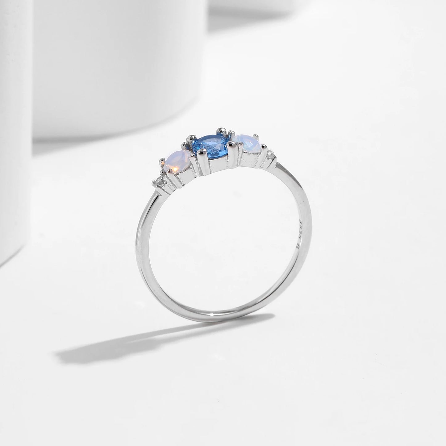 Dainty Trio Sterling Silver Opal Ring