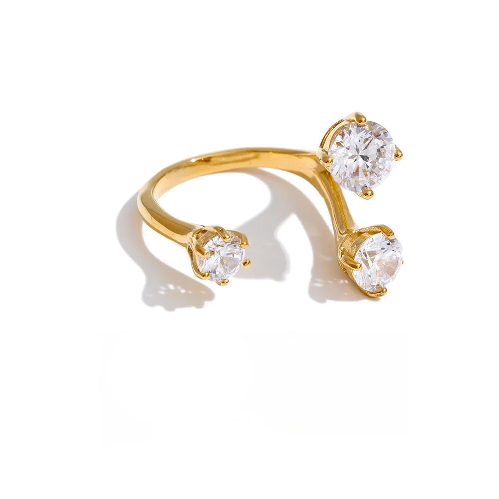 Elegant stainless steel cubic zirconia ring adjustable for women fashion