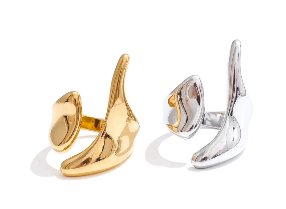 women’s adjustable gold plated stainless steel geometric shape ring