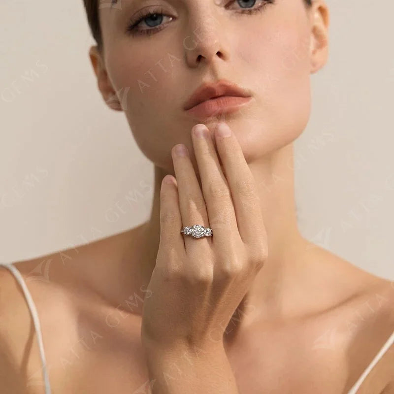 Ring size from ring chart beside a round cut moissanite engagement ring