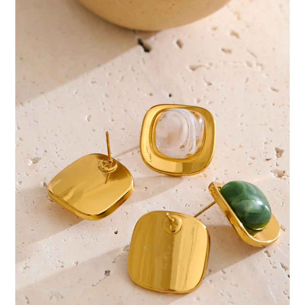 Trendy women stud earrings with gold plated square design
