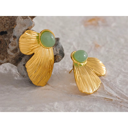 Green Natural Stone Butterfly Wing Stud Earrings