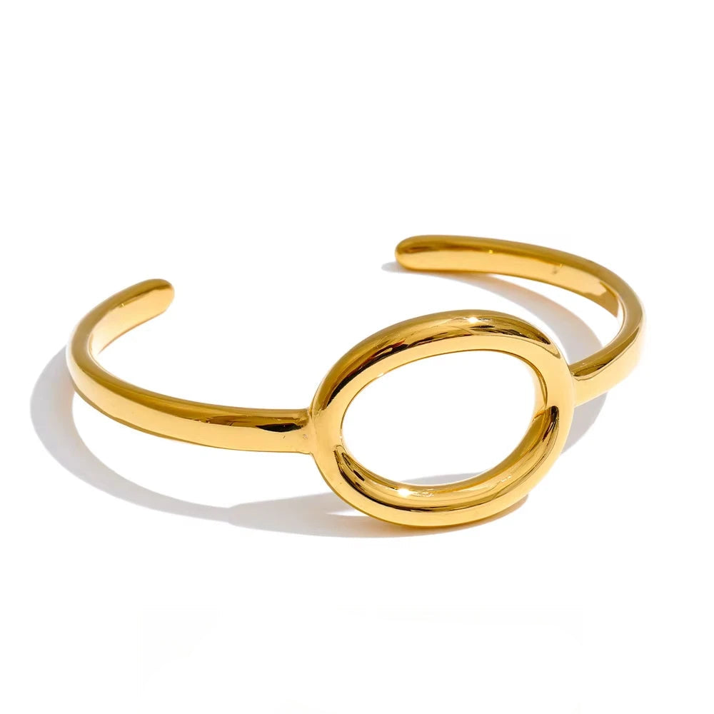 gold plated 63mm oval hollow cuff bracelet in stainless steel for women