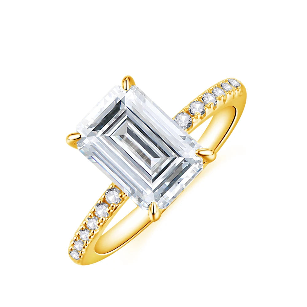 Classic sterling silver ring highlighting bright moissanite diamonds