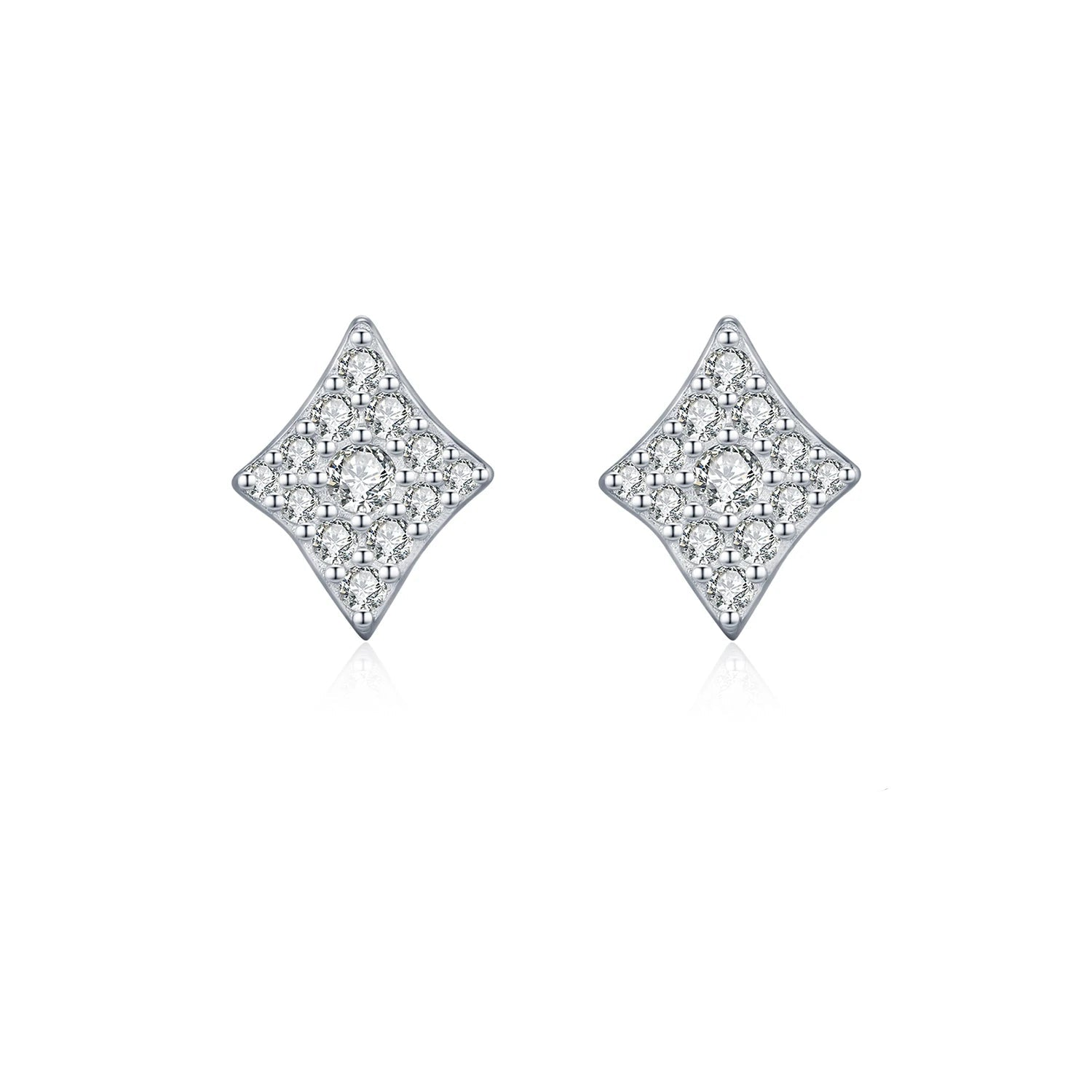 Rhombus moissanite stud earrings in 925 sterling silver for women