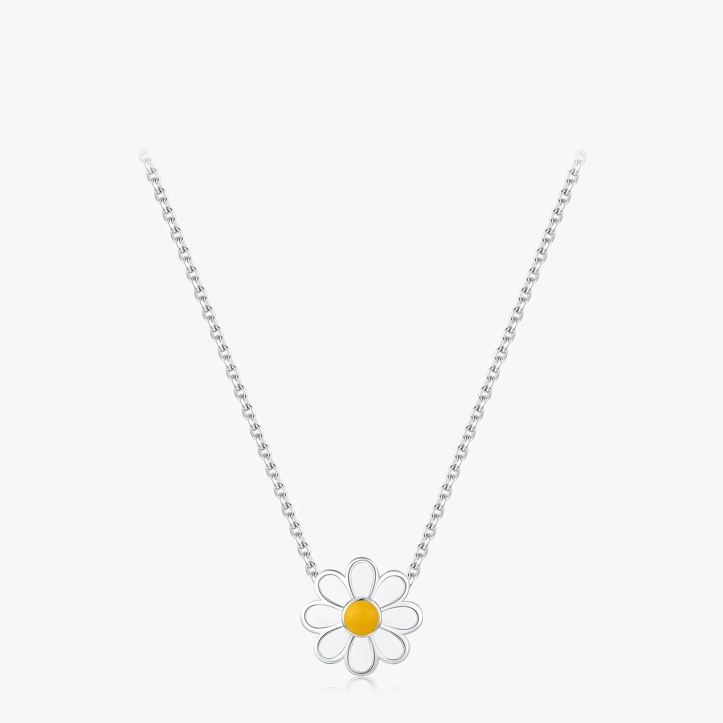 Sterling Silver White Enamel Daisy Necklace