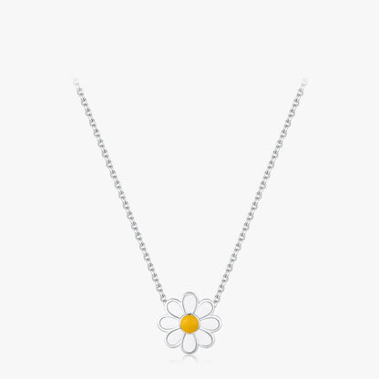 Sterling Silver White Enamel Daisy Necklace