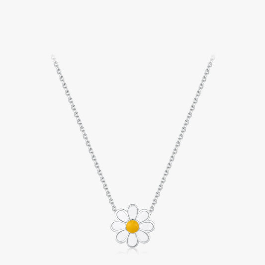 Sterling Silver White Enamel Daisy Necklace