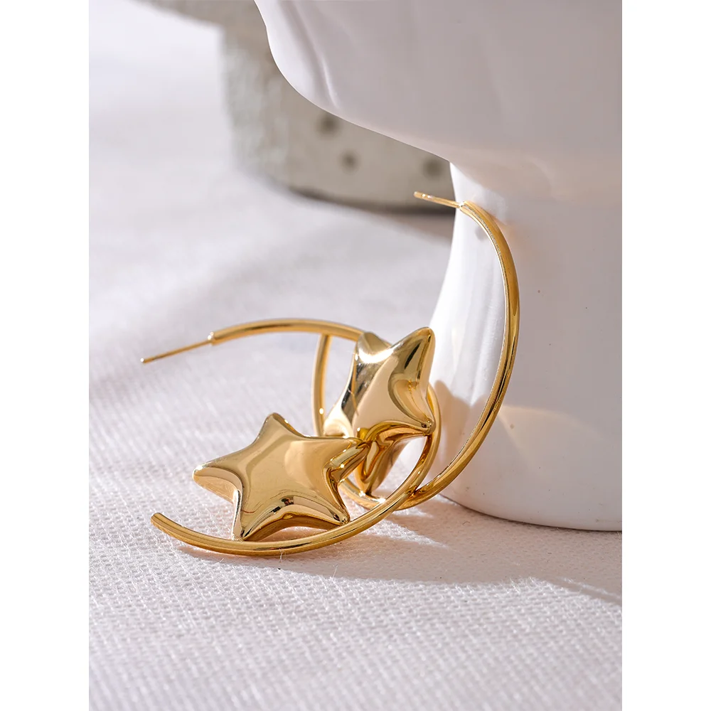 Sleek Star Huggie Earrings – Stainless Steel, Allergy-Free