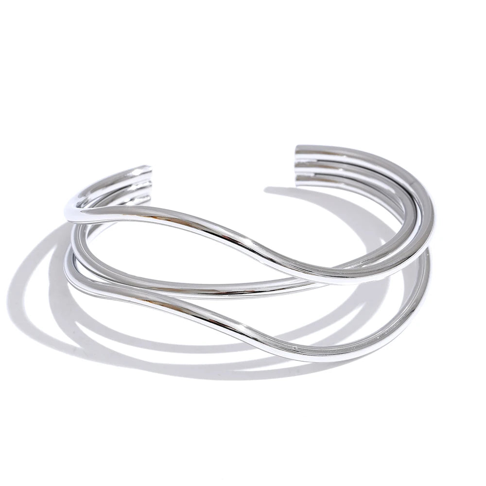 stainless steel gold bracelet for women layered open wrist bangle elegant