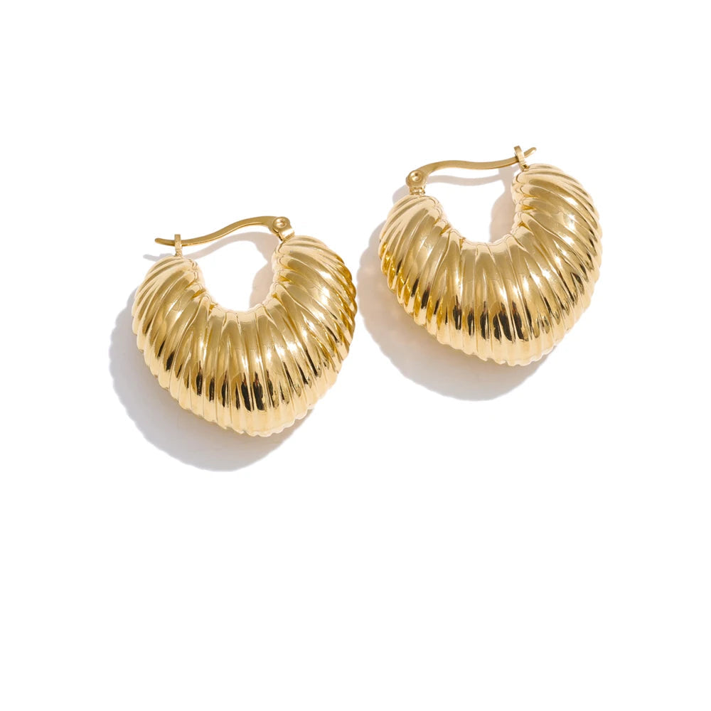 Chunky hollow hoop earrings in gold plated stainless steel jewelry with smooth polish