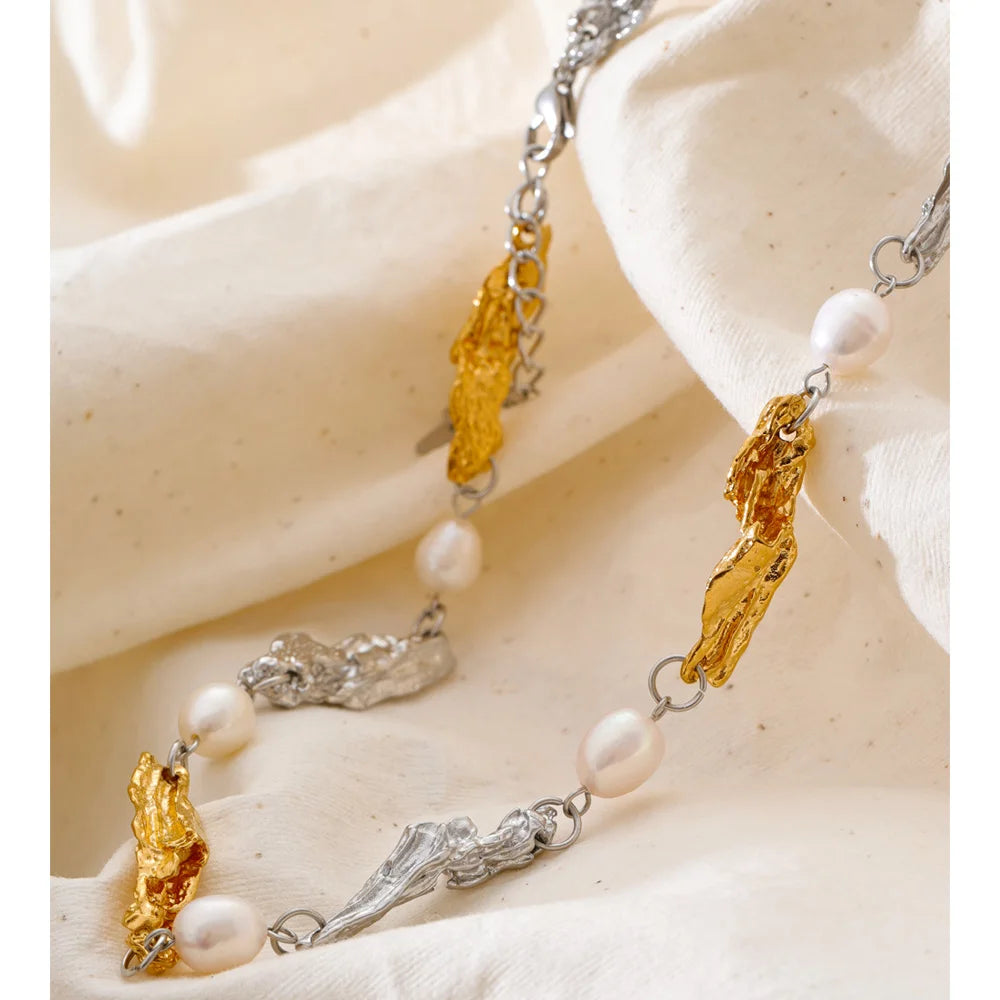 Artistic necklace pearl style with stainless steel chain