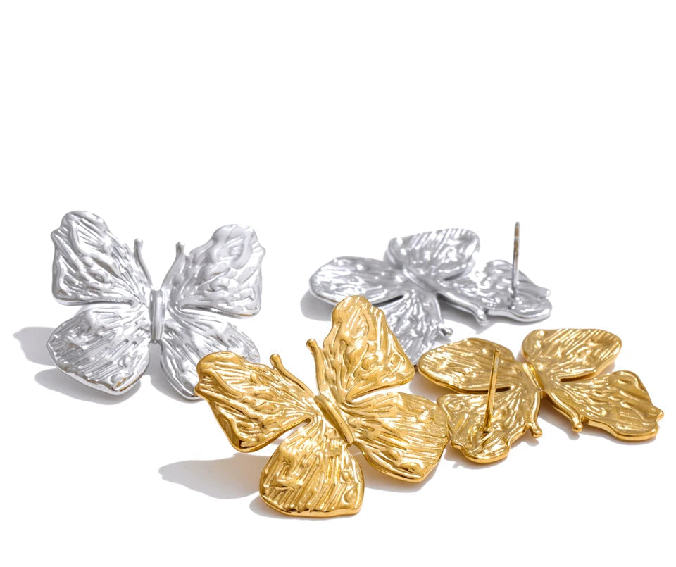 Romantic ear rings style featuring butterfly earrings and gold plated glow