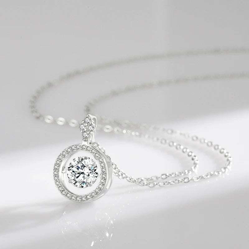 925 Sterling Silver Luxury Movable Zircon Pendant Necklace