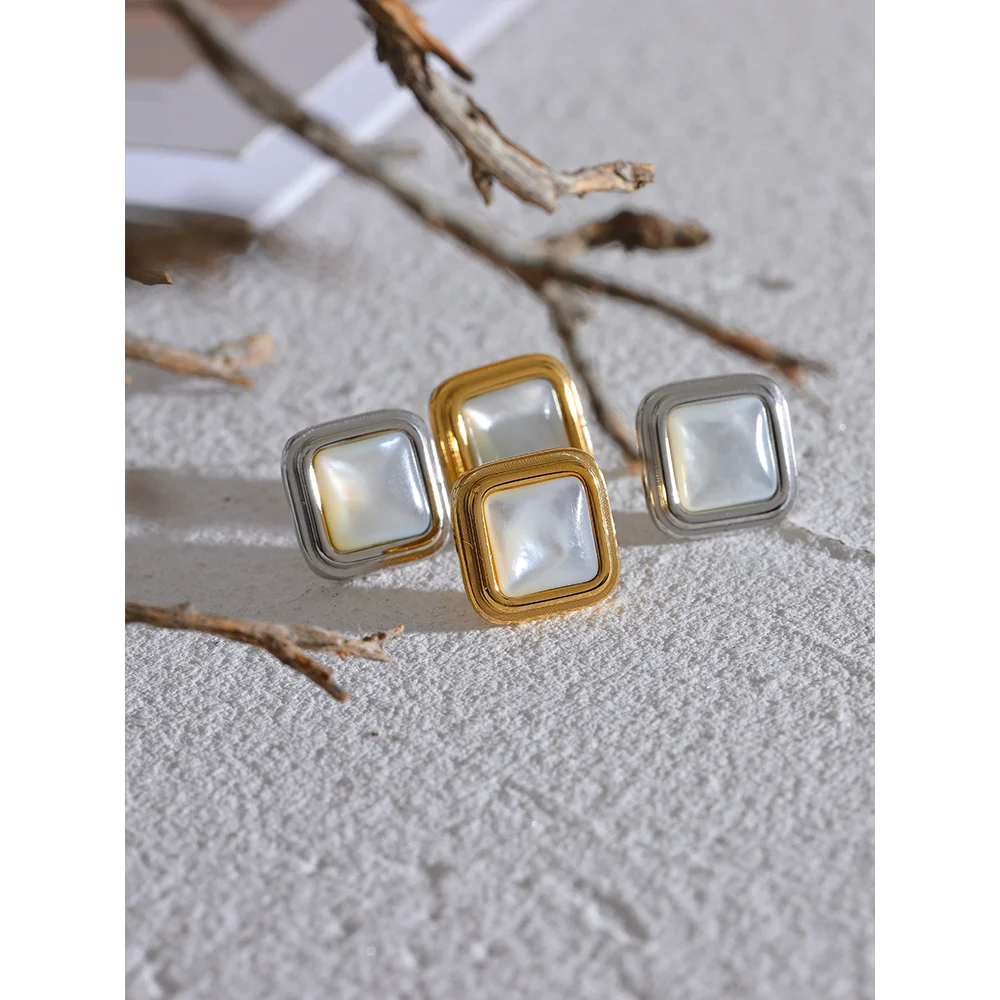 316L Stainless Steel Square Shell Stud Earrings