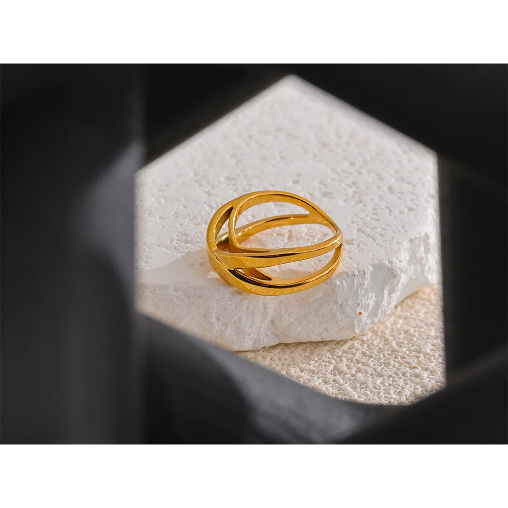 Minimalist 18K Gold Geometric Stainless Steel Ring