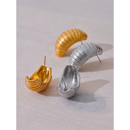 Geometric Croissant Stripe Earrings in Stainless Steel