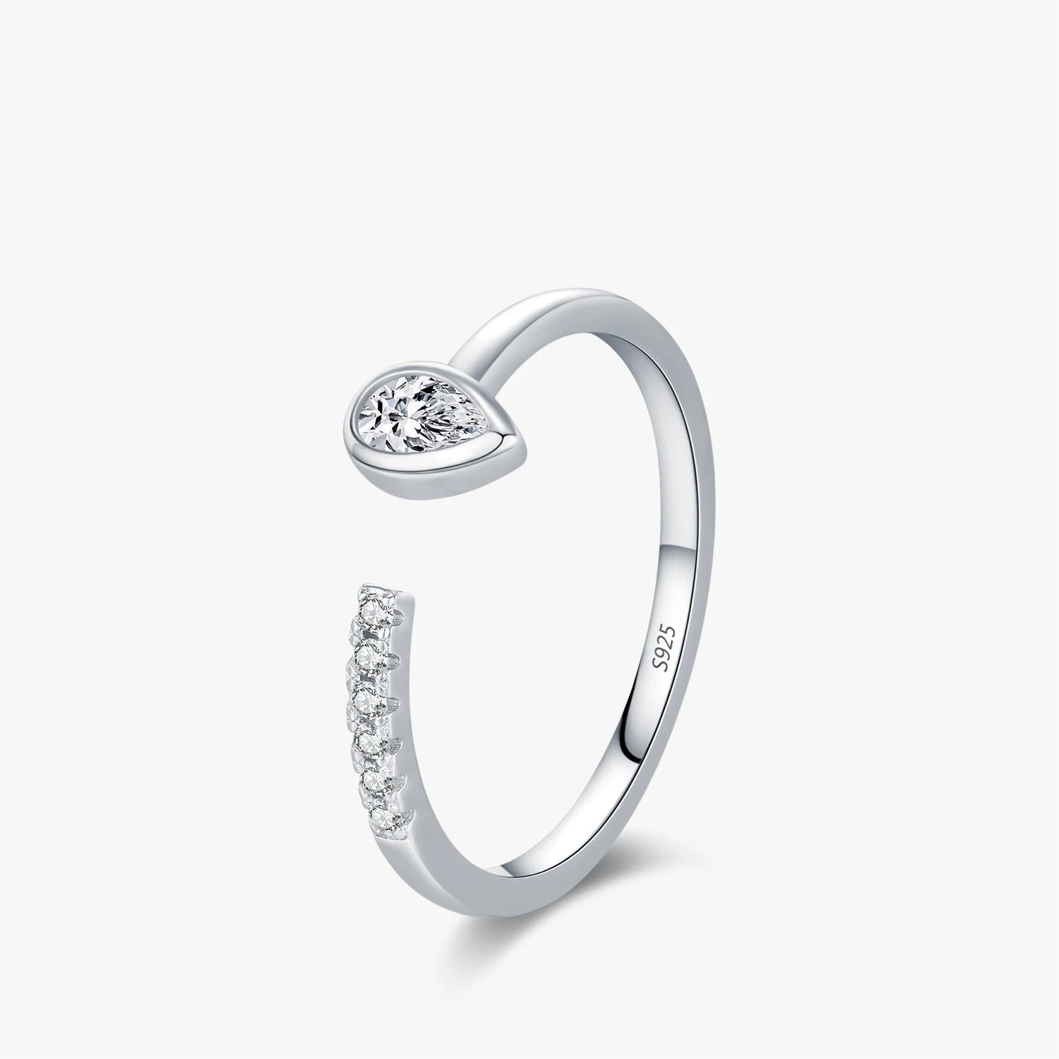 Teardrop ring open ring in silver color with size ring fit