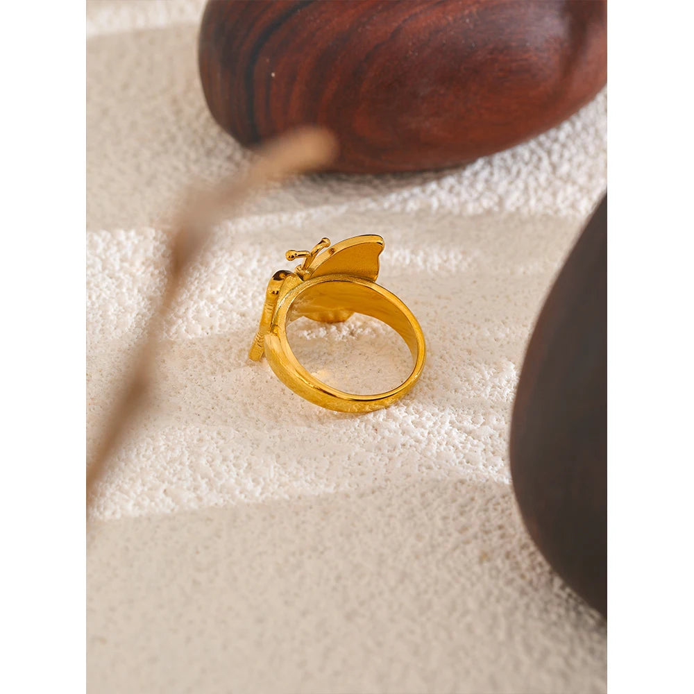 18K Gold-Plated Stainless Steel Butterfly Ring