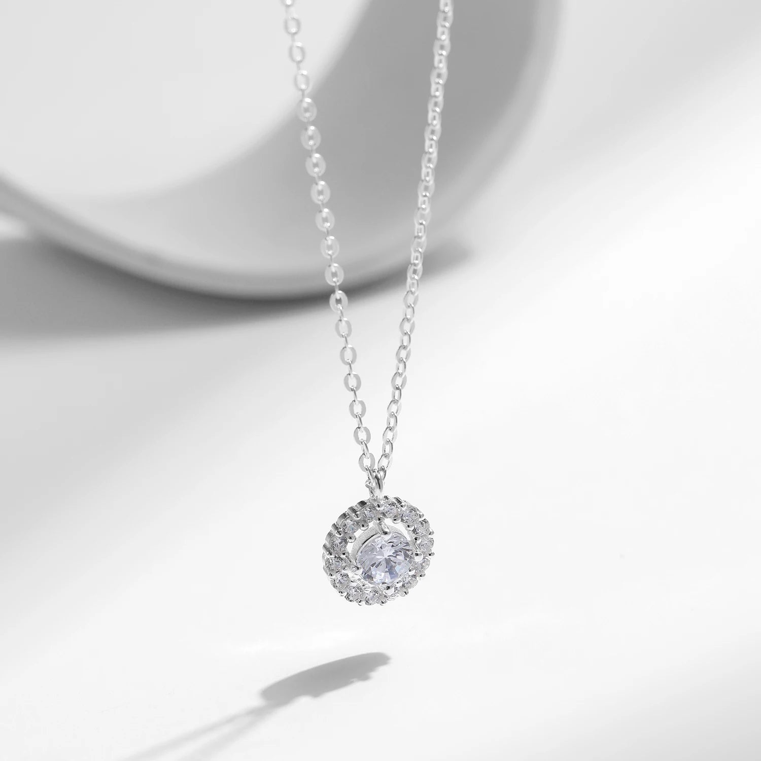 Silver necklace with zirconia drop pendant clear stone
