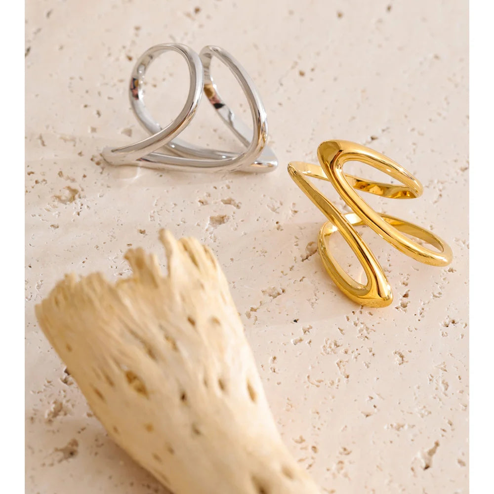 Modern gold finger ring finger design with clean geometric lines