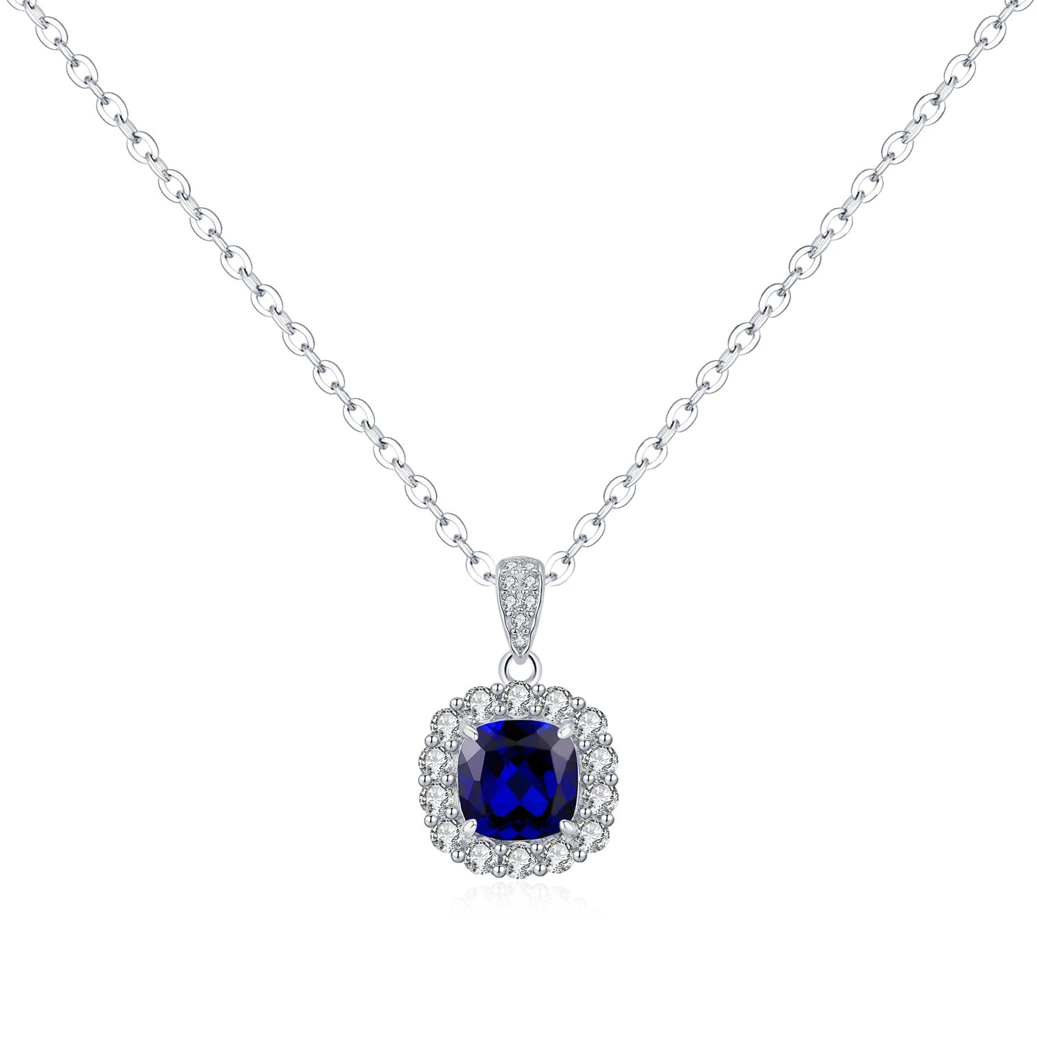 Sterling silver necklace with a blue gem pendant necklace centerpiece