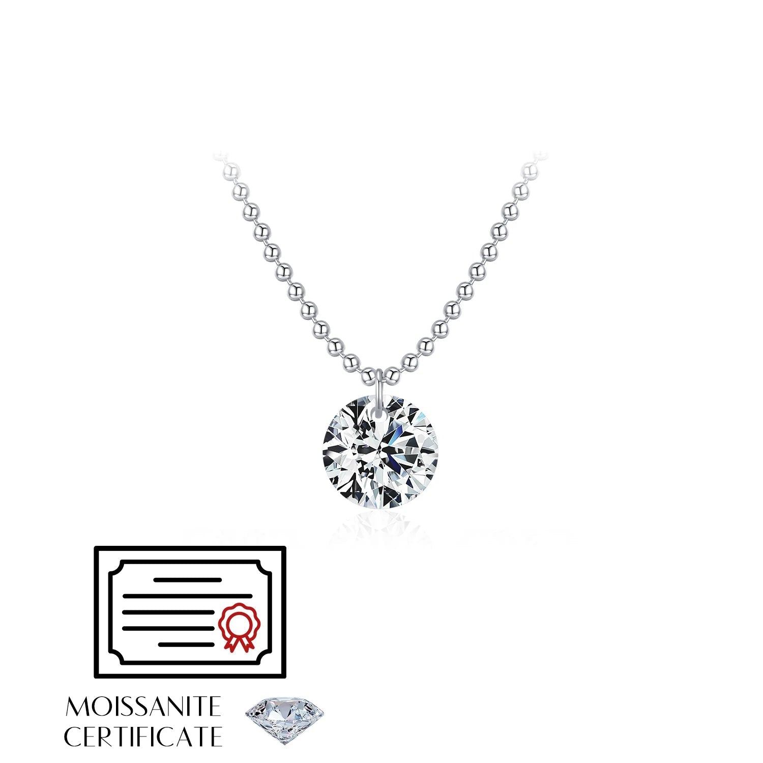 Fine jewelry necklace with moissanite diamond accents on a silver chain