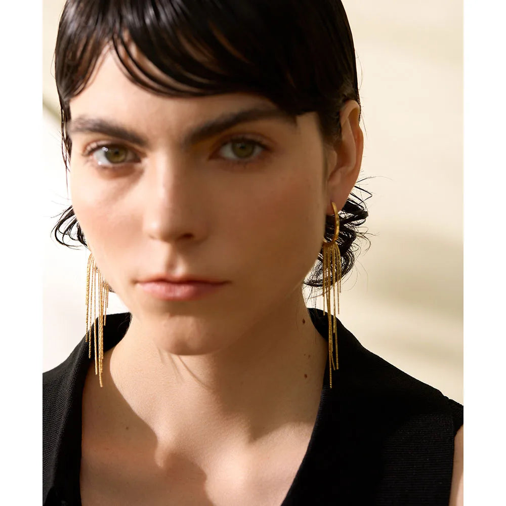 Long Gold Tassel Drop Earrings – Stainless Steel, Waterproof