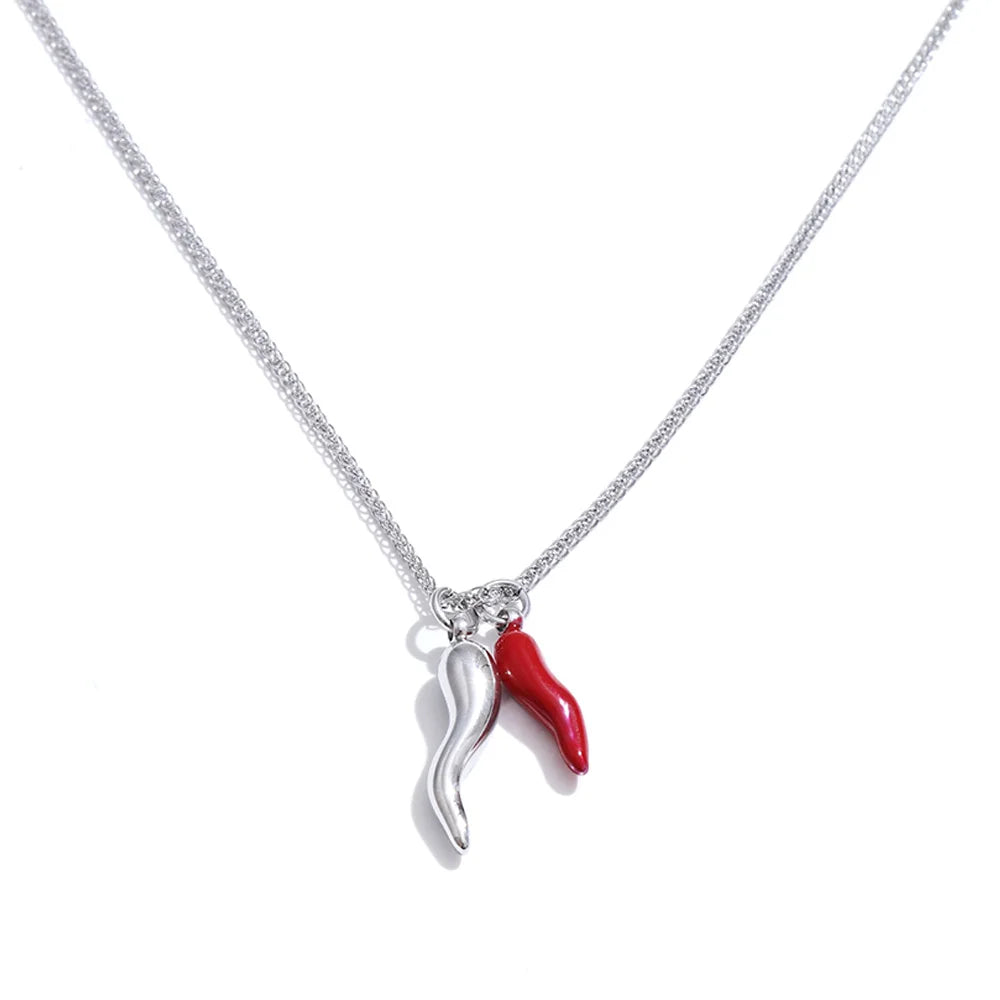 Trendy red chili charm necklace gold plated