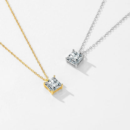 Sterling Silver Square CZ Pendant Necklace